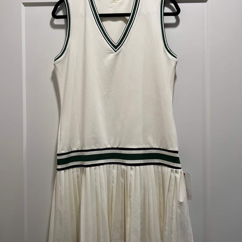 Tory Sport Performance V-Neck Tennis Dress Snow White/Evergreen